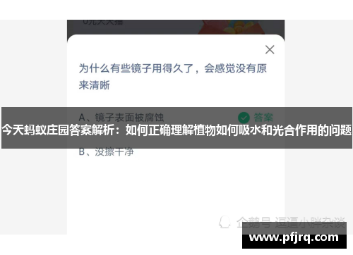 今天蚂蚁庄园答案解析：如何正确理解植物如何吸水和光合作用的问题